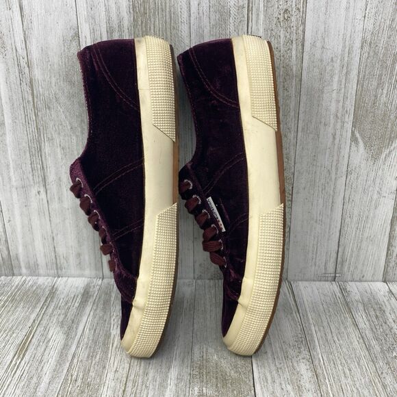 Superga Velvet Sneakers Women's 8.5 Mens 7 Lace Up Low Top Plum Burgundy Purple - Picture 10 of 12